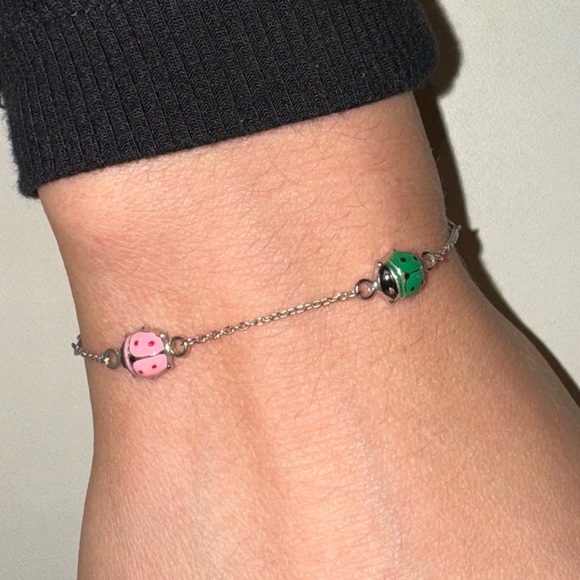 Sterling Silver multicolor ladybug children’s Necklace and Bracelet - Picture 2 of 9